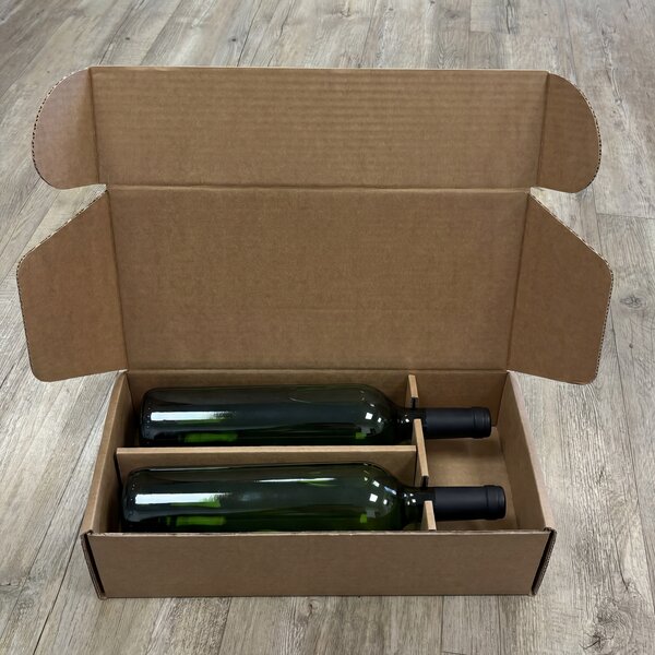 un carton contenant 2 bouteilles de vin calées pour une protection optimale